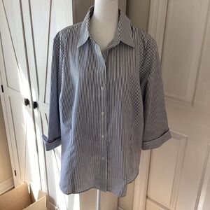Jones New York Black and White Striped Button Up Shirt